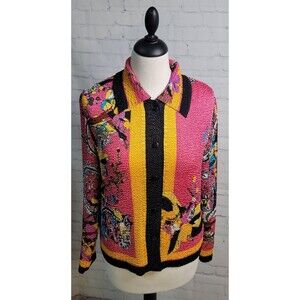 Vintage Bala Bala Women Crinkle Texture Button Up Blouse Sm Colorful Art to Wear